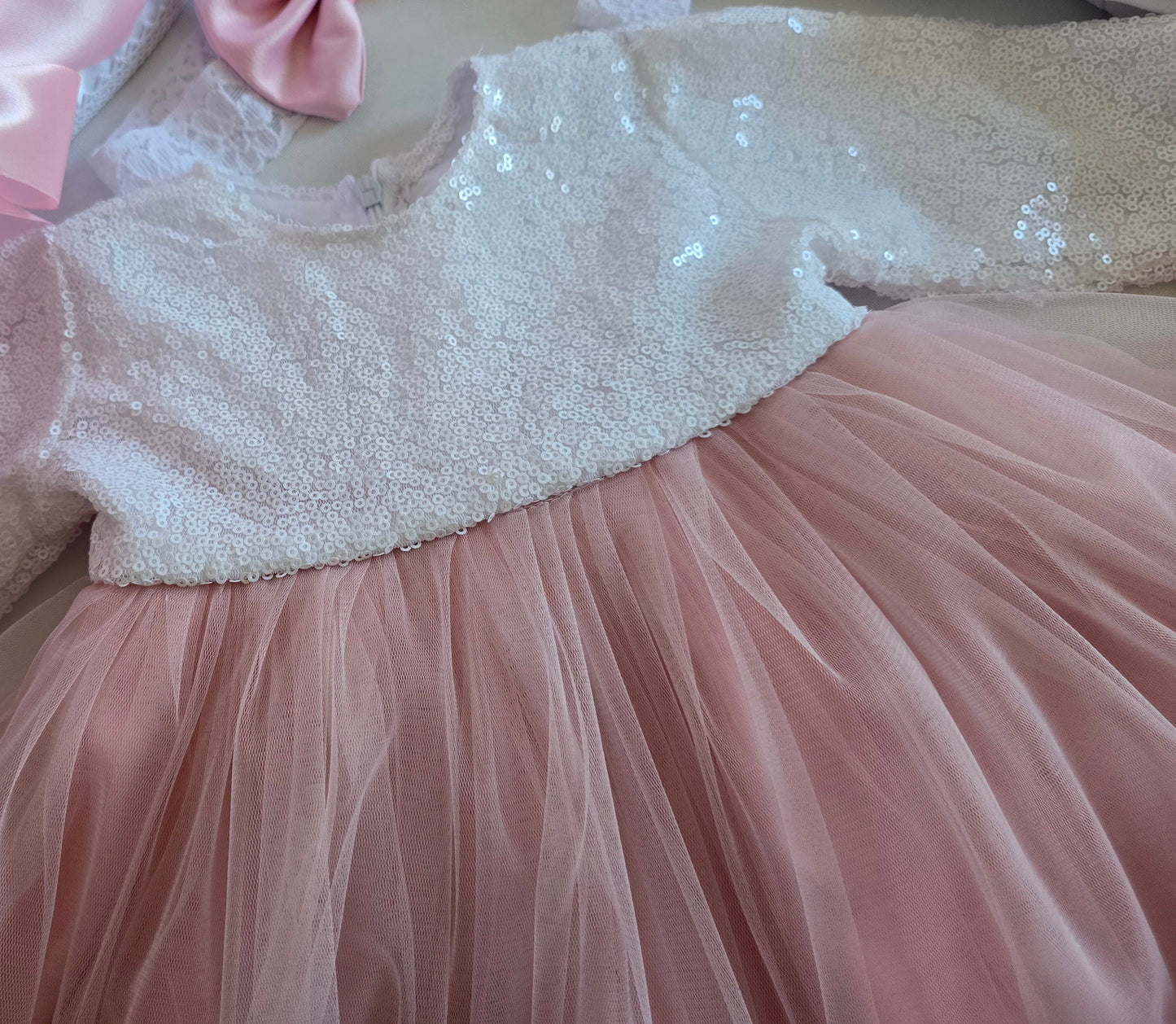 Set botez cu Rochie elegantă roz pal
