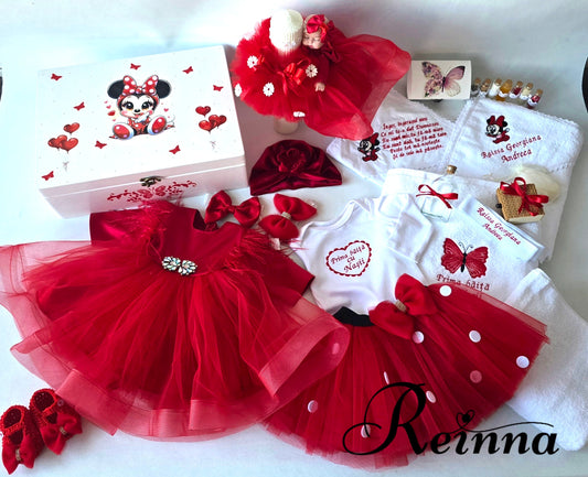 Trusou complet botez si set Prima băiță cu Nașii Minnie