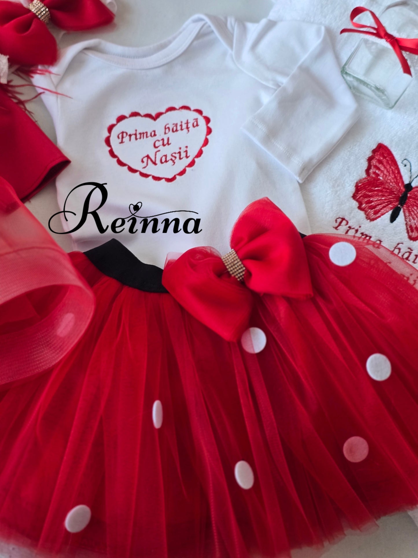 Trusou complet botez si set Prima băiță cu Nașii Minnie