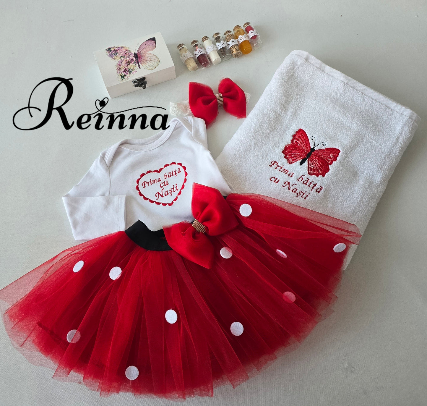 Trusou complet botez si set Prima băiță cu Nașii Minnie