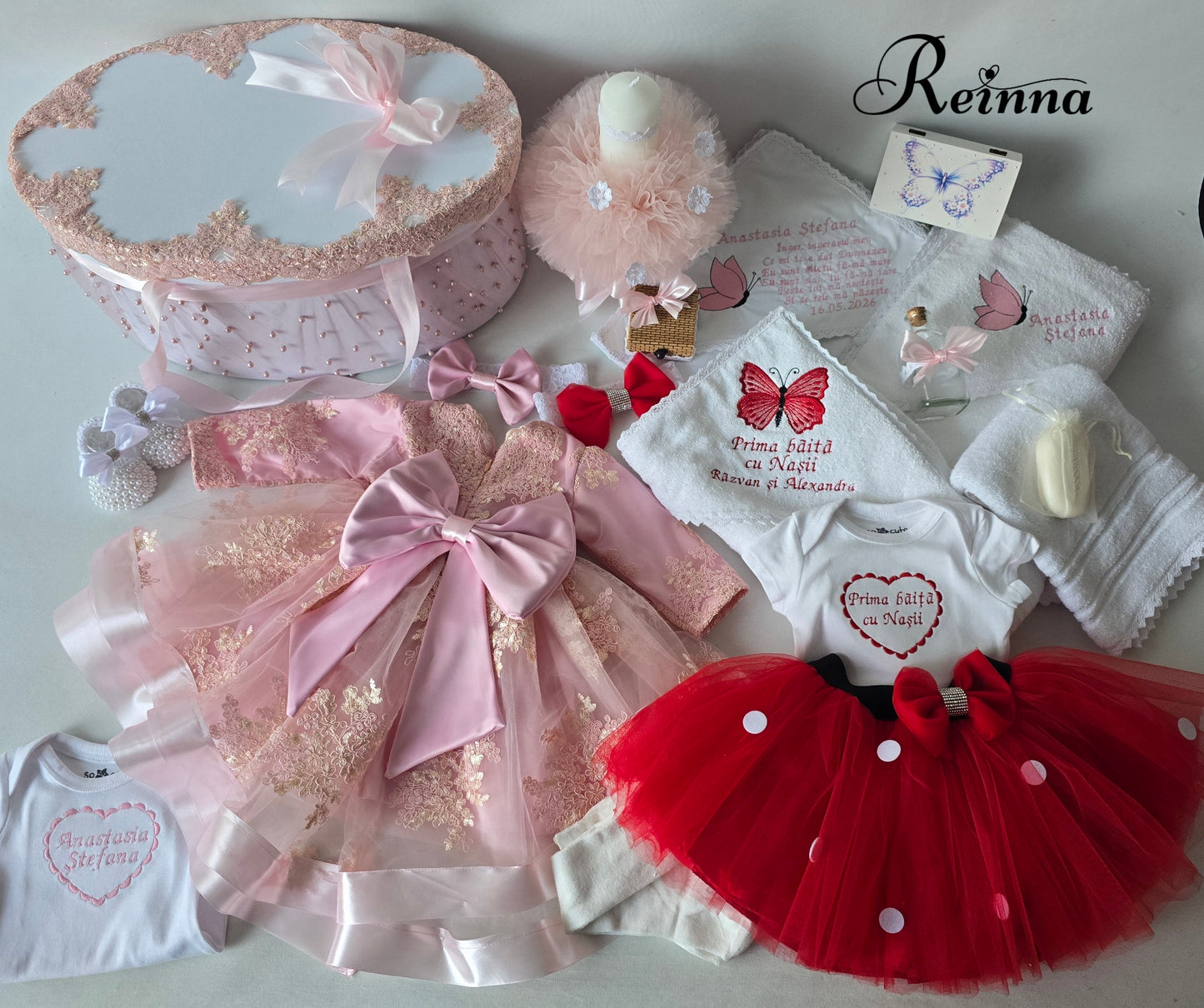 Trusou complet botez si set Prima băiță cu Nașii Fluturi